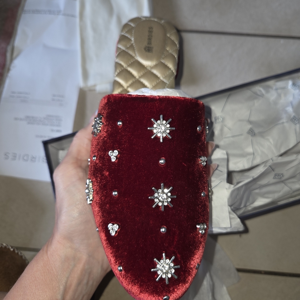 Birdies Red Velvet Embellished Sandals
